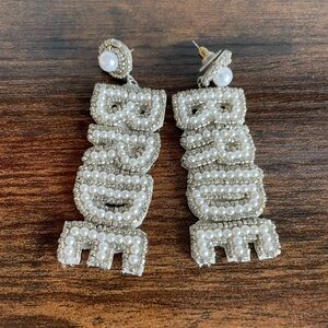 Beaded Bride Earrings, Silver and White for Bachelorette Party or Bridal Shower